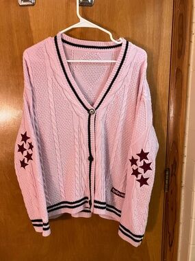 Taylor Swift Fan Made Women’s M Pink Cardigan Buttons Polyester Stars Read